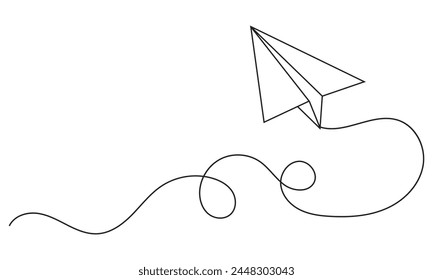 Continuous line paper plane, airplane vector art background. Abstract doodle email, mail plane, travel dream concept air. Business trip Vector illustration 