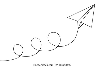 Continuous line paper plane, airplane vector art background. Abstract doodle email, mail plane, travel dream concept air. Business trip Vector illustration 