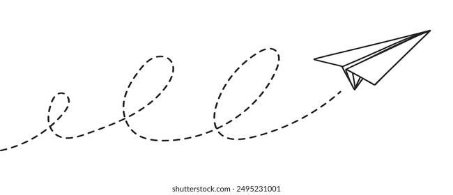 Durchgehende Linie Papierebene, Vektorgrafik Hintergrund des Flugzeugs. Abstrakte Doodle E-Mail, Mailflugzeug, Reisetraum Konzept Luft. Geschäftsreise Vektorgrafik Abstrakte Illustration Flugschiff in Himmel.