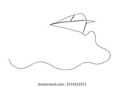 Continuous line paper plane, airplane vector art background. Business trip Vector abstract illustration flying ship in sky. Abstract doodle email, mail plane, travel dream concept air. 