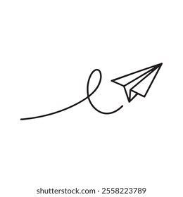 Continuous line paper plane, airplane vector art background. Abstract doodle email, mail plane, travel dream concept air. Business trip Vector abstract illustration flying ship in sky.