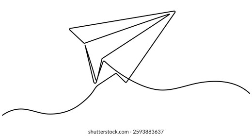  Continuous line paper plane, airplane vector art background. Abstract doodle email, mail plane, travel dream concept air. Business trip Vector abstract illustration flying ship in sky.