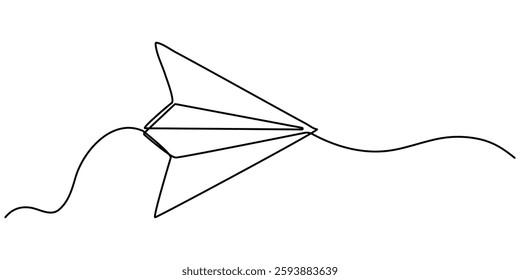  Continuous line paper plane, airplane vector art background. Abstract doodle email, mail plane, travel dream concept air. Business trip Vector abstract illustration flying ship in sky.