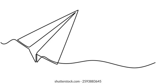  Continuous line paper plane, airplane vector art background. Abstract doodle email, mail plane, travel dream concept air. Business trip Vector abstract illustration flying ship in sky.