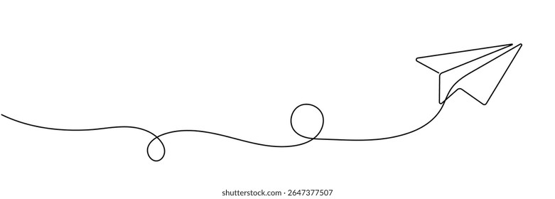 Continuous line paper plane, airplane vector art background. Abstract doodle email, mail plane, travel dream concept air. Editable stroke