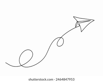 continuous line of paper plane, Cartoon doodle isolated on white background,Vector Illustration design, Arrow, Vector Illustration