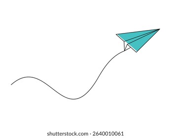continuous line paper plane design, vector illustration, isolated on transparent background
