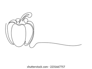 continuous line of paprika .one line art illustration of paprika,health organic food. doodle paprika isolated white background