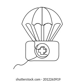 continuous line parachute first aid kit icon Health insurance. minimalist concept
