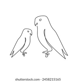 Continuous line parakeet bird white one line drawing. Vector illustration