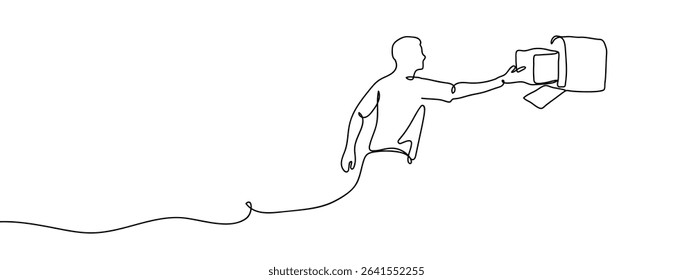 Continuous line, parcel delivery staff, transportation Hand drawn vector art lines on transparent background.