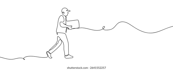 Continuous line, parcel delivery staff, transportation Hand drawn vector art lines on transparent background.