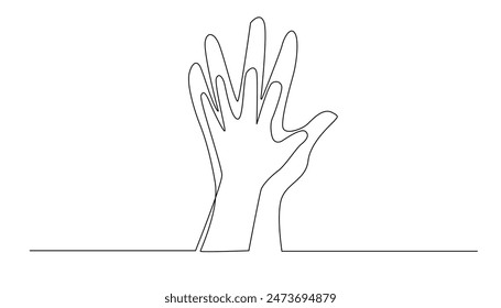 continuous line of parent and child's hands.abstract one line drawing of mother and child's hands.isolated on white background