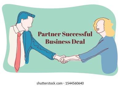 Continuous line Partner Successful Business Deal
for internet advertising.
Influencer marketing, social media or network promotion, SMM banner, landing page, flyer.Vector illustration