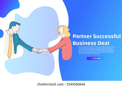 Continuous line Partner Successful Business Deal
for internet advertising.
Influencer marketing, social media or network promotion, SMM banner, landing page, flyer.Vector illustration