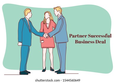 Continuous line Partner Successful Business Deal
for internet advertising.
Influencer marketing, social media or network promotion, SMM banner, landing page, flyer.Vector illustration