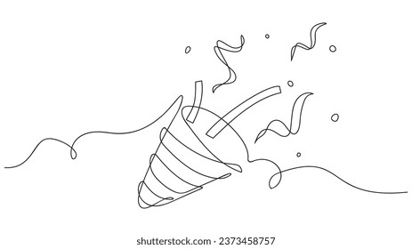 Continuous line party popper. Celebrate elements. Vector