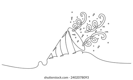 Continuous line party popper. Celebrate elements. Vector