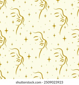 Continuous line pattern, drawing of faces. Fashion minimalist concept vector illustration.
