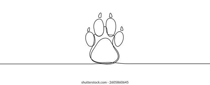 Continuous line, paw vector illustration with transparent background.