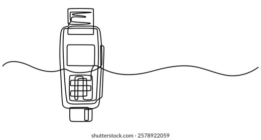 continuous line of payment card machine, Contactless bank card, simple in payment terminal, credit card machine, one line art, minimal Reader Doodle Icon. Hand Drawn Symbol Vector outline pro.