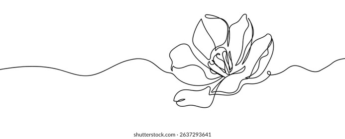 Continuous line, peony Line Art Vector Transparent Background.