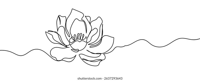 Continuous line, peony Line Art Vector Transparent Background.