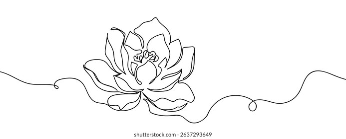 Continuous line, peony Line Art Vector Transparent Background.