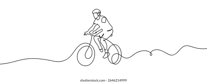 Linha contínua, pessoas que pedalam, ciclistas Vetor de linha desenhada à mão mínima recorta o fundo.