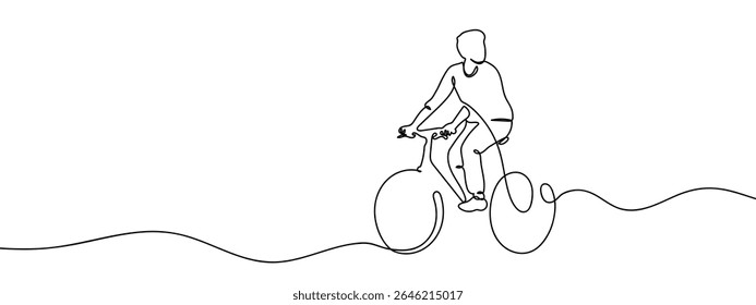Linha contínua, pessoas que pedalam, ciclistas Vetor de linha desenhada à mão mínima recorta o fundo.