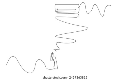 continuous line of people turning on the AC.vector single line turning on the AC in the room.cooling the room.one line drawing of air conditioning technology