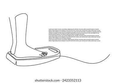 continuous line of people weighing themselves.one vector line drawing of people weighing themselves.