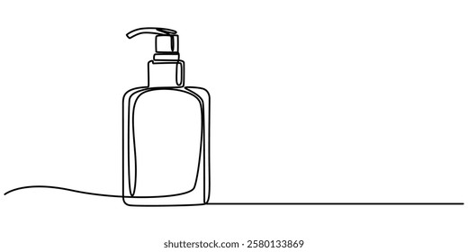 Continuous Line Perfume Bottle Icon, Shampoo bottle continuous one line drawing vector illustration. Premium vector, Drawing of a perfume bottle in one line. Modern outline illustration. Editable.