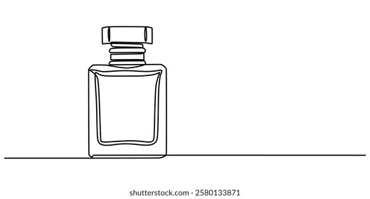 Continuous Line Perfume Bottle Icon, Shampoo bottle continuous one line drawing vector illustration. Premium vector, Drawing of a perfume bottle in one line. Modern outline illustration. Editable.