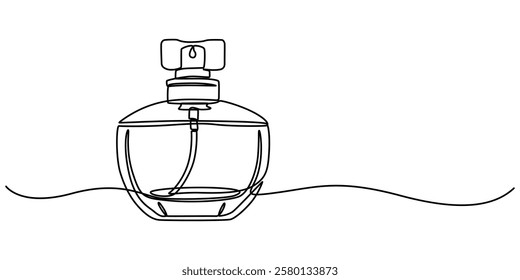 Continuous Line Perfume Bottle Icon, Shampoo bottle continuous one line drawing vector illustration. Premium vector, Drawing of a perfume bottle in one line. Modern outline illustration. Editable.