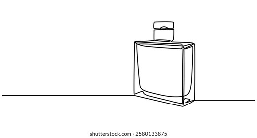 Continuous Line Perfume Bottle Icon, Shampoo bottle continuous one line drawing vector illustration. Premium vector, Drawing of a perfume bottle in one line. Modern outline illustration. Editable.