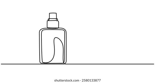 Continuous Line Perfume Bottle Icon, Shampoo bottle continuous one line drawing vector illustration. Premium vector, Drawing of a perfume bottle in one line. Modern outline illustration. Editable.