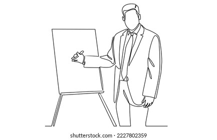 continuous line of person presentation standing to teaching, coaching, and presenting