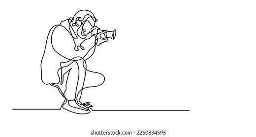 línea continua de fotógrafos. actividad de dibujo de una línea tomar foto. fotógrafo tomando fotos