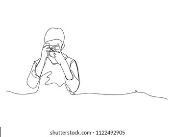 continuous line of photographers are photographing tourist vector illustration