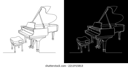 Piano de línea continua.dibujo de piano clásico.una línea de piano grandioso.