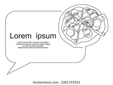 	
continuous line of piece of pizza. Piece of pizza fast food in one line style. Italian pizzeria logotype template concept isolated on white background.