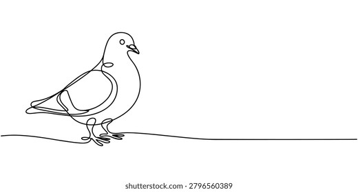 Continuous line of pigeon standing on ground bird continuous one line drawing in white background