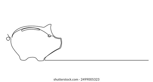 continuous line piggy bank.piggy bank icon one line drawing.invitation let's save,financial investment.single line vector illustration.isolated white background