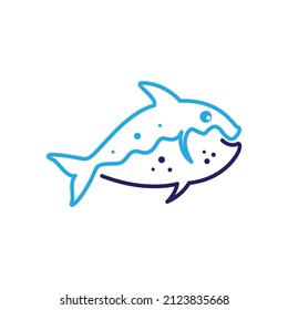 continuous line piranha fish logo design, vector graphic symbol icon illustration creative idea