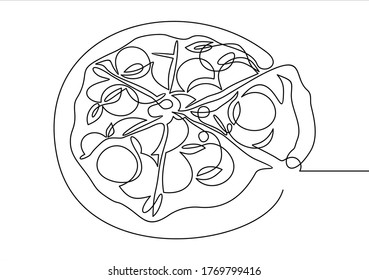 Continuous line Pizza. Fast food. Vector illustration.