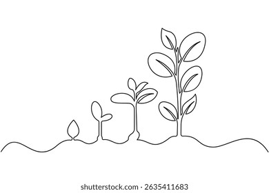  Continuous line plant growth cycle outline simple vector design