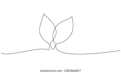 Continuous line, plant leaves. Environmental protection concept, organic food. vector