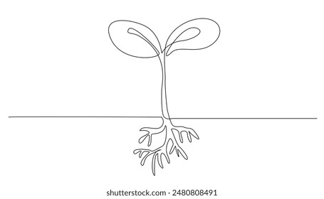 continuous line of plant seeds.one line drawing of plant seeds embedded in the ground.planting tree seeds oneline concept.one line vector illustration.isolated white background