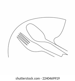 línea continua de platos y cucharas